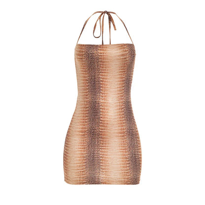 Women's Snake Print Cutout Halter Sleeveless Mini Dress - Additional View 7