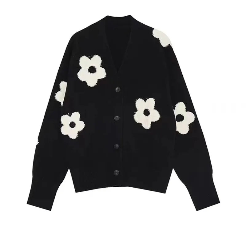 Women's Floral Print Knit Long Sleeve Jacket