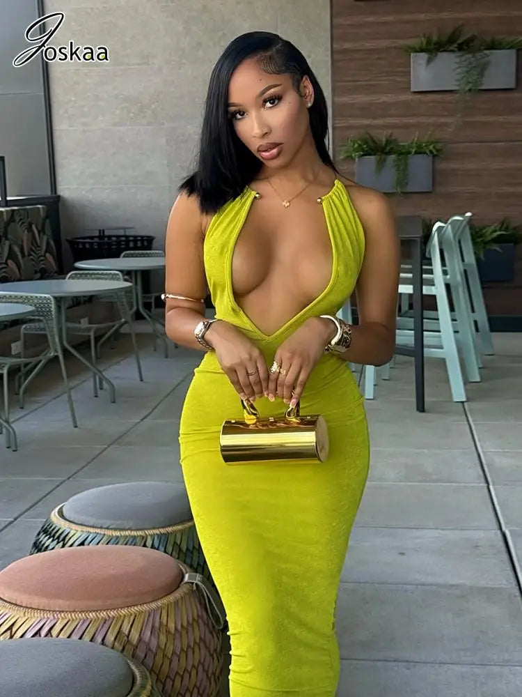 Women's Backless Halter Bodycon Maxi Dress – Women's Fashion Wholesale – Front View