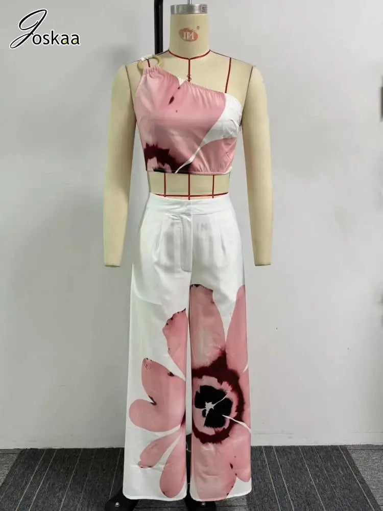 Women's Floral Print Flare Two Piece Set Orange – Back View