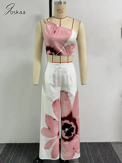 Women's Floral Print Flare Two Piece Set Orange – Back View