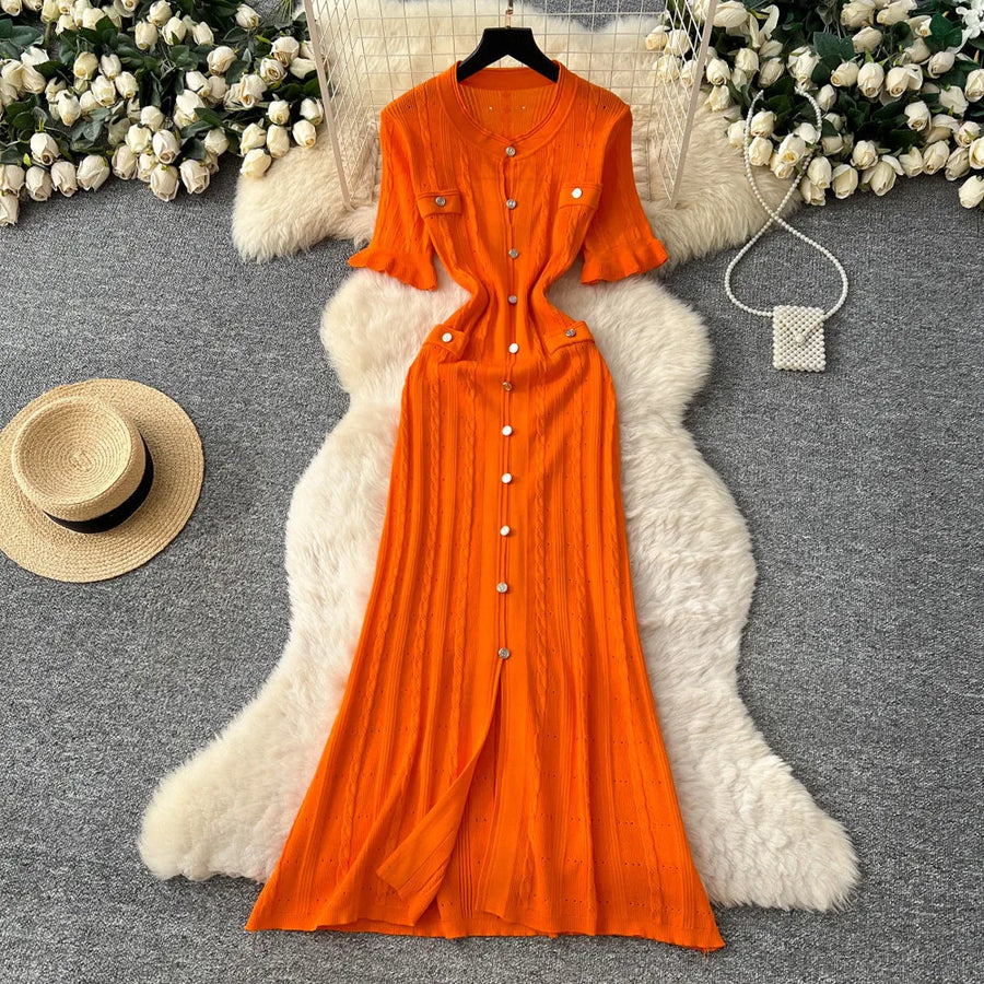 Women's Knit Short Sleeve Bodycon Maxi Dress