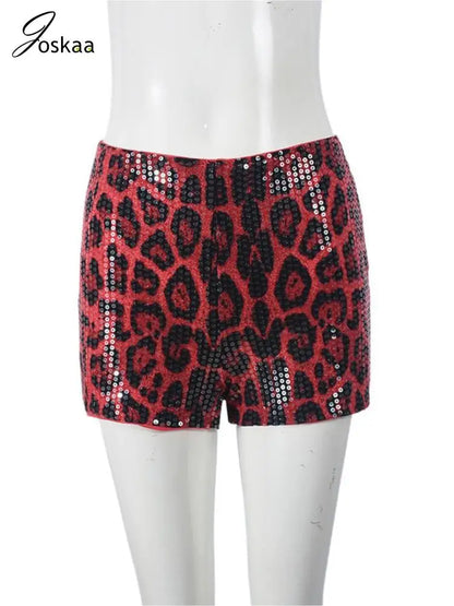 Women's Leopard Print Sequin Sequins Shorts Biker Pants Zebra Stripe – Back View