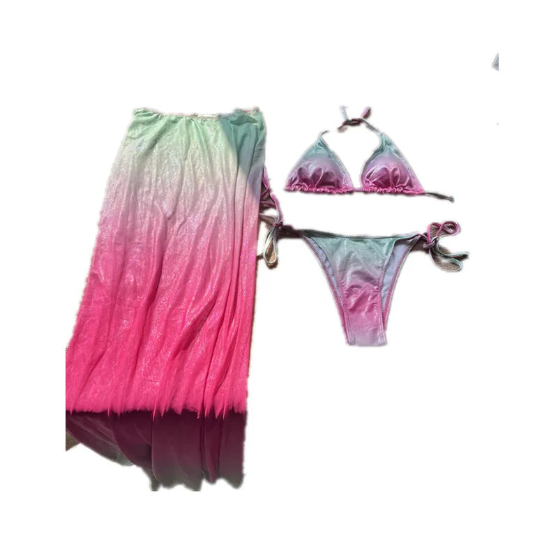 Women's Backless Maxi Swimwear Piece Triangl Bikini Set Colorful – Detail View