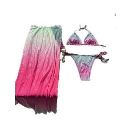 Women's Backless Maxi Swimwear Piece Triangl Bikini Set Colorful – Detail View