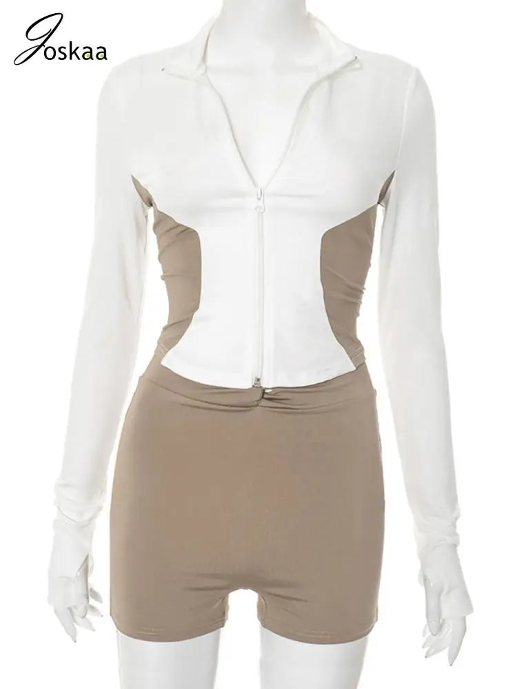 Wholesale Women's Long Sleeve Zip Two Piece Set Brown – Back View
