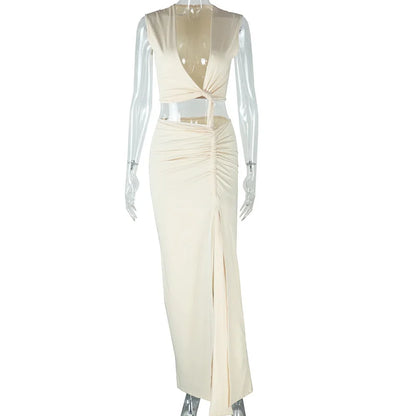 Women's Ruched Cutout Sleeveless Maxi Dress