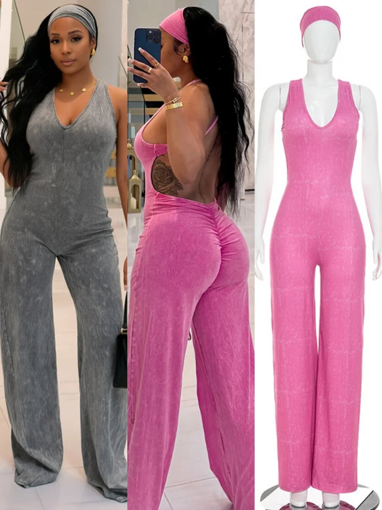 Women's Ruched Backless V-neck Sleeveless Romper - Women's Fashion Wholesale - Front View