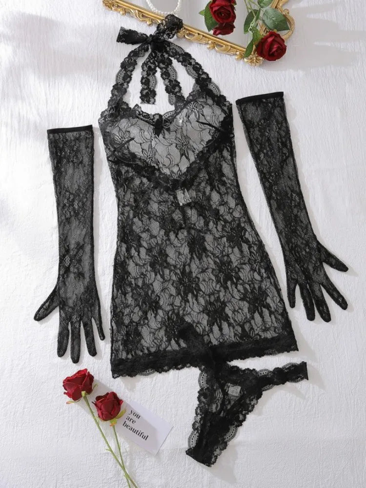 Wholesale Women's Lace Halter Mini Two Piece Set