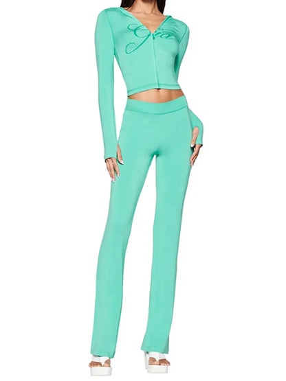Joskaa Zip Up Hooded Long Sleeve Crop Two Piece Set - two piece set image 19