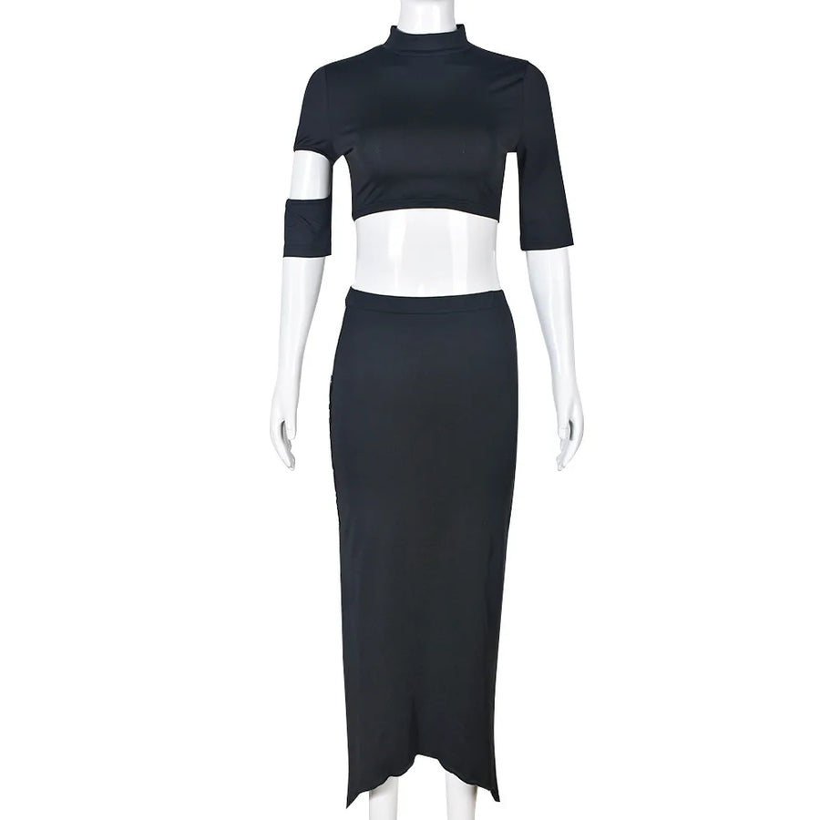 Women's Cutout Short Sleeve Crop Two Piece Set