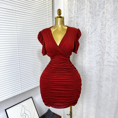 Women's Sequin Ruched V-neck Bodycon Mini Dress - Detail View 10