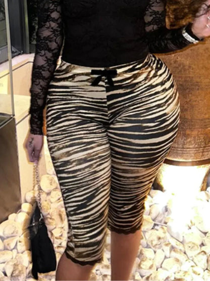 Women's Zebra Print Stripe Mesh Two Piece Set