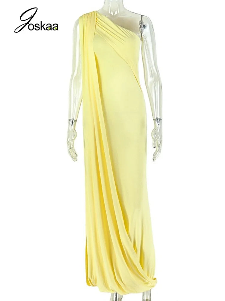 Women's Ruched Sleeveless One Shoulder Bodycon Maxi Dress - Back View