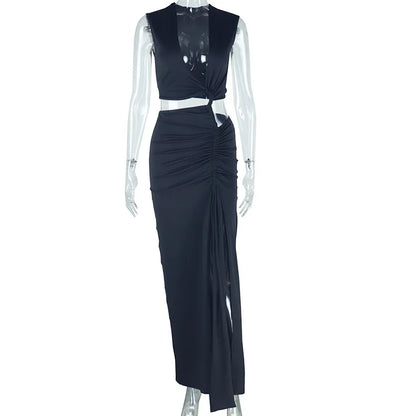 Women's Ruched Cutout Sleeveless Maxi Dress