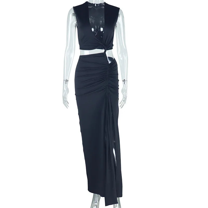 Women's Ruched Cutout Sleeveless Maxi Dress
