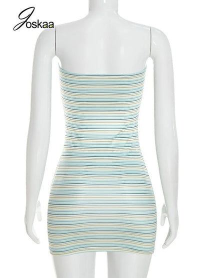 Women's Striped Backless Strapless Sleeveless Mini Dress - Detail View