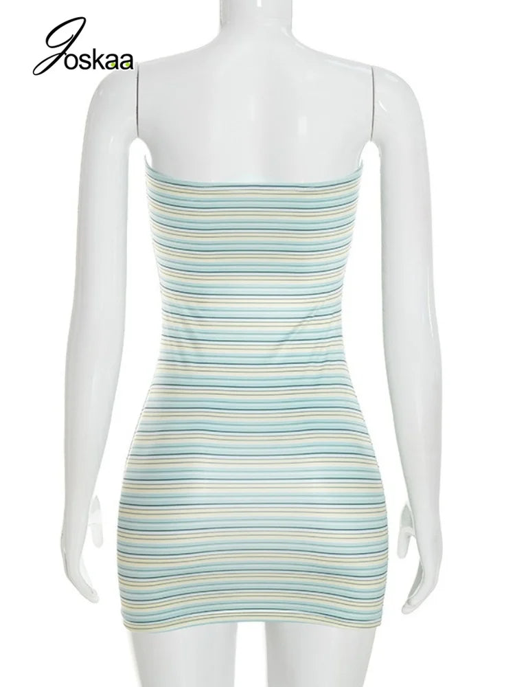 Women's Striped Backless Strapless Sleeveless Mini Dress - Detail View