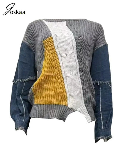 Women's Denim Knit Long Sleeve Ribbed Top Black – Back View