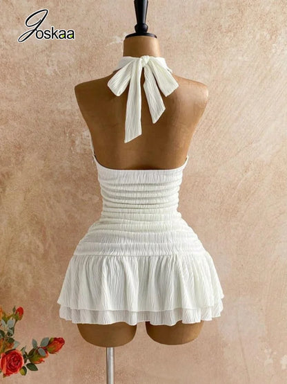 Women's Backless Halter Sleeveless Mini Dress Black – Front View