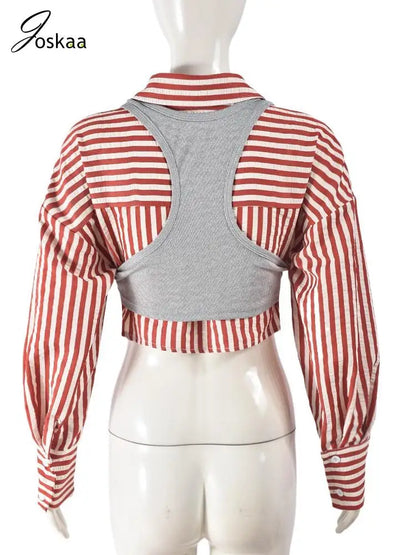 Women's Stripe Long Sleeve Crop Two Piece Set Stripe – Detail View