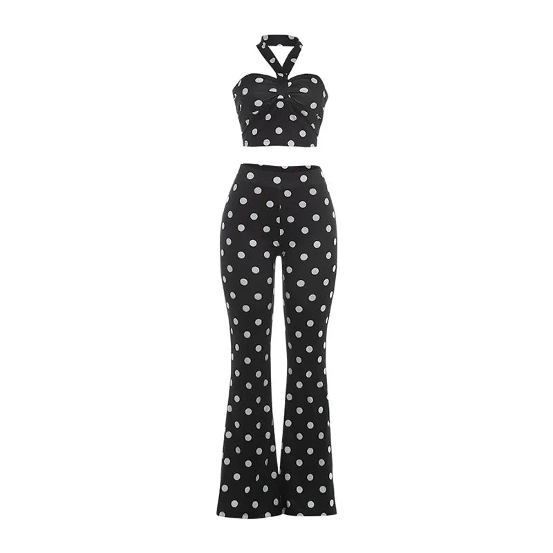 Women's Polka Dot Ruched Halter High Waist Two Piece Set - Additional View 7