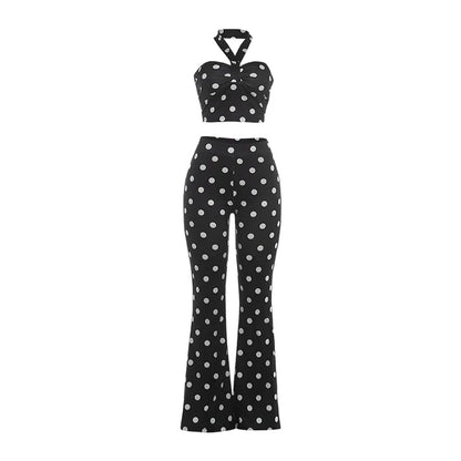 Women's Polka Dot Ruched Halter High Waist Two Piece Set - Additional View 7