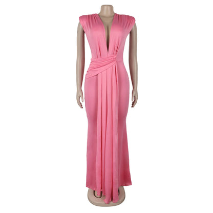 Women's Ruched Sleeveless Bodycon Maxi Dress