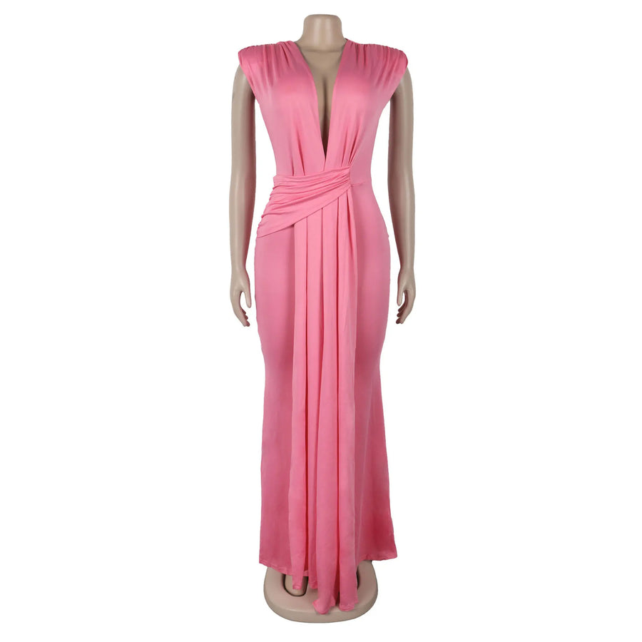 Women's Ruched Sleeveless Bodycon Maxi Dress