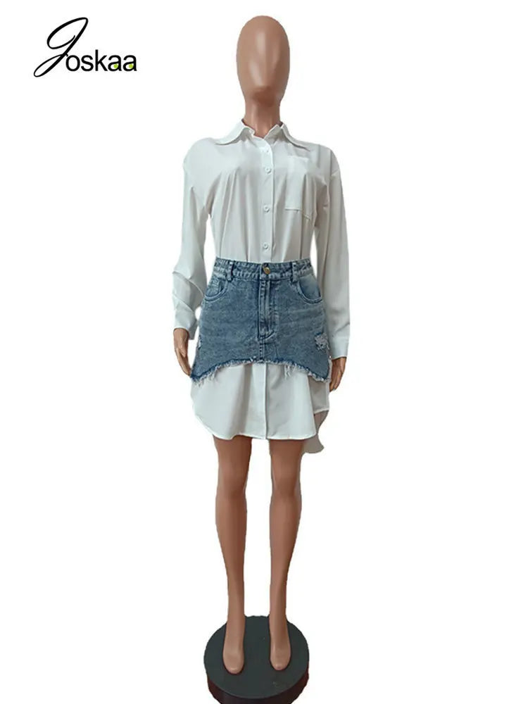 Wholesale Women's Denim Long Sleeve Two Piece Set 193 – Side View