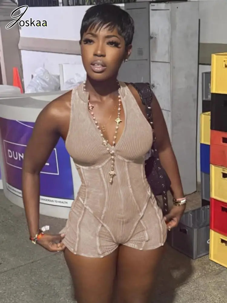 Wholesale Women's Sleeveless Bodycon Zip Romper Blue – Side View