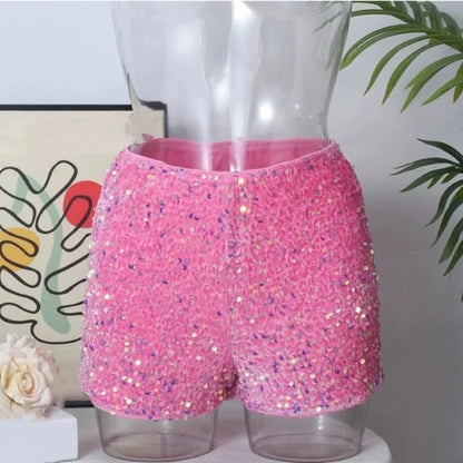 Women's Leopard Print Sequin Sequins Shorts Biker Pants
