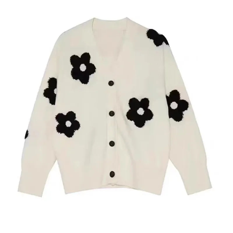 Women's Floral Print Knit Long Sleeve Jacket