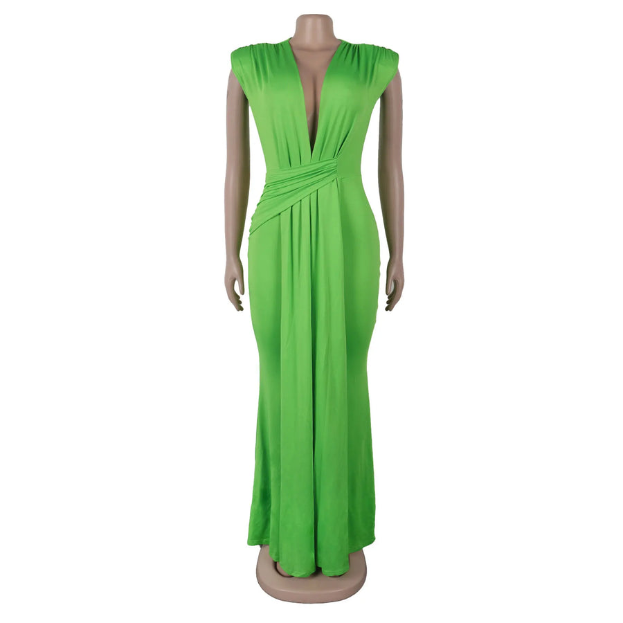 Women's Ruched Sleeveless Bodycon Maxi Dress