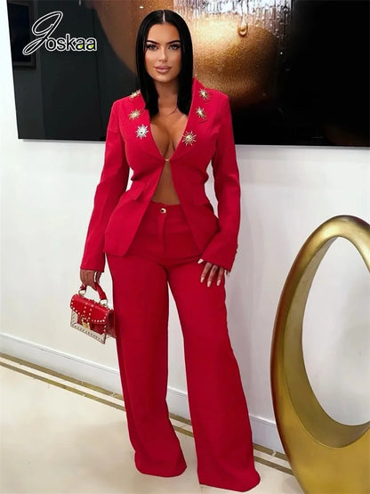 Women's Long Sleeve Elegant Deep V-neck Two Piece Set – Women's Fashion Wholesale – Front View
