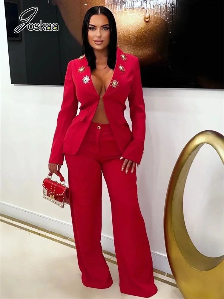 Women's Long Sleeve Elegant Deep V-neck Two Piece Set – Women's Fashion Wholesale – Front View