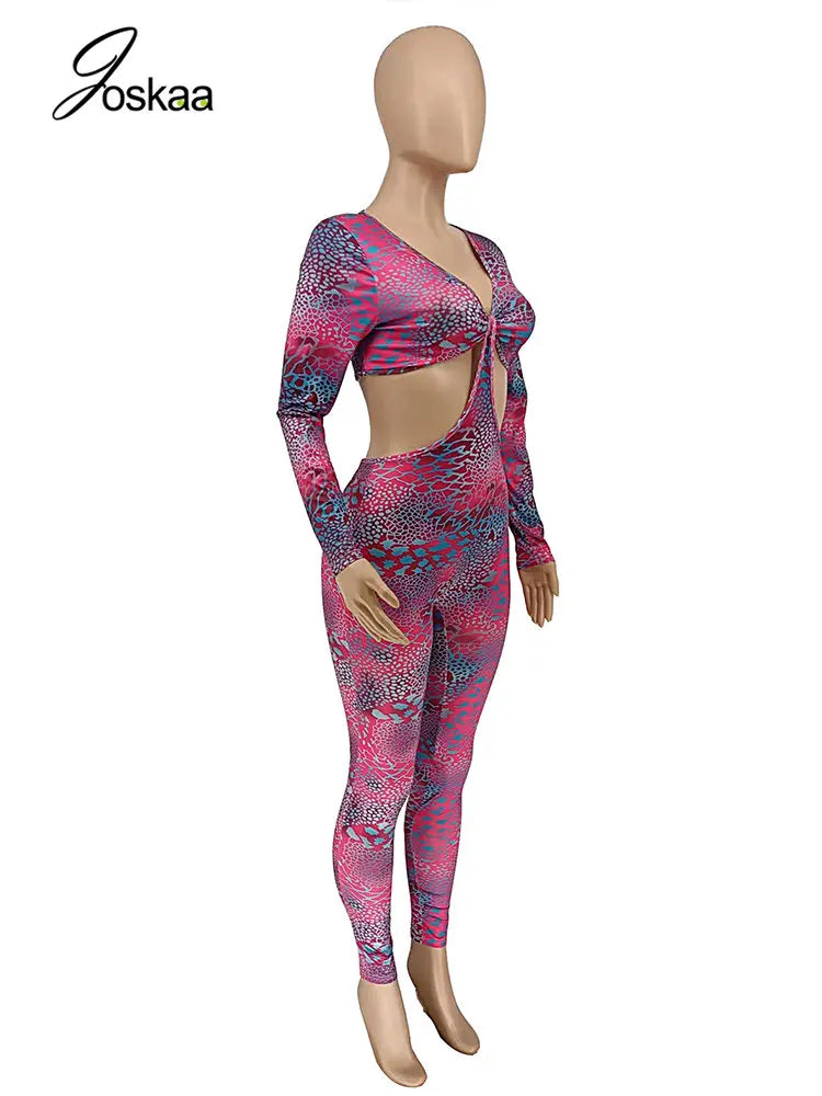 Women's Snake Print Backless Cutout Romper rose purple – Back View