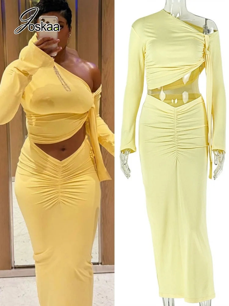 Women's Ruched Long Sleeve Maxi Two Piece Set – Women's Fashion Wholesale – Front View