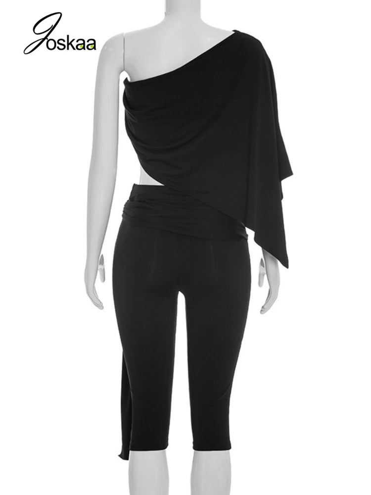 Women's Strapless Irregular Top and Two Piece Set Black – Detail View