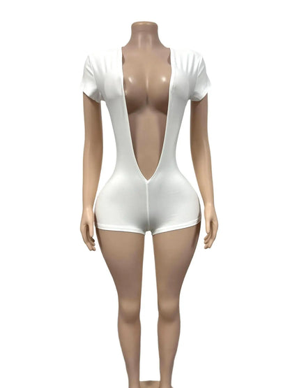 Women's Short Sleeve V-neck Bodycon Romper - Detail View 4