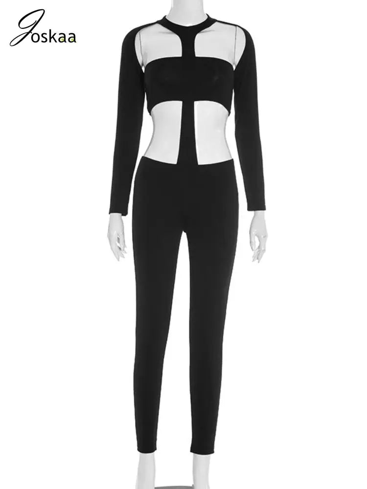 Women's Backless Cutout Long Sleeve Romper Black – Back View