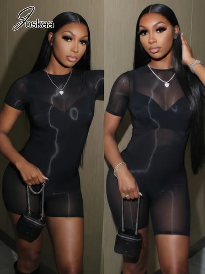 Women's Mesh Short Sleeve Bodycon Romper – Women's Fashion Wholesale – Front View