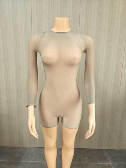 Joskaa Mesh Long Sleeve Romper High Elastic Shiny - romper image 7
