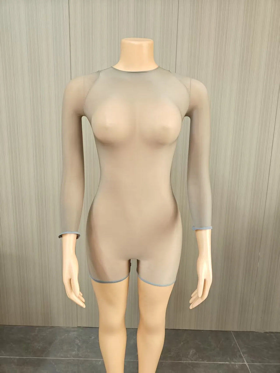 Joskaa Mesh Long Sleeve Romper High Elastic Shiny - romper image 7