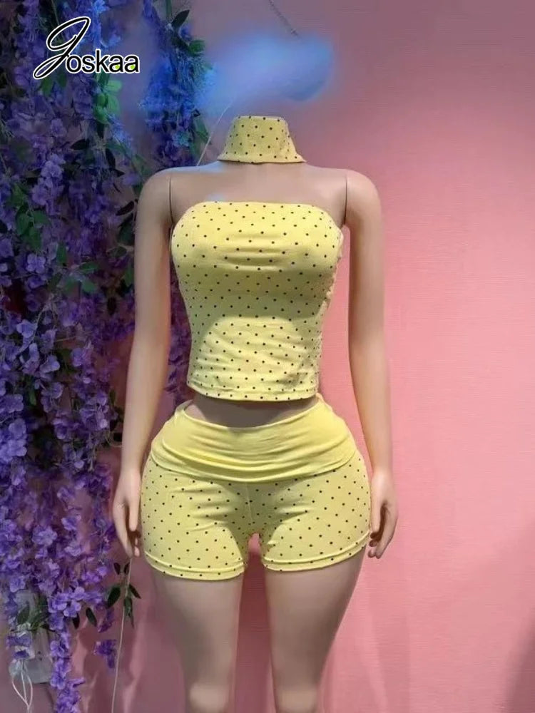Women's Polka Dot Strapless High Waist Two Piece Set - Back View