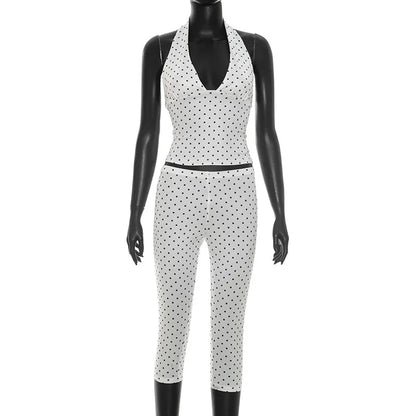 Women's Polka Dot Backless Halter Two Piece Set