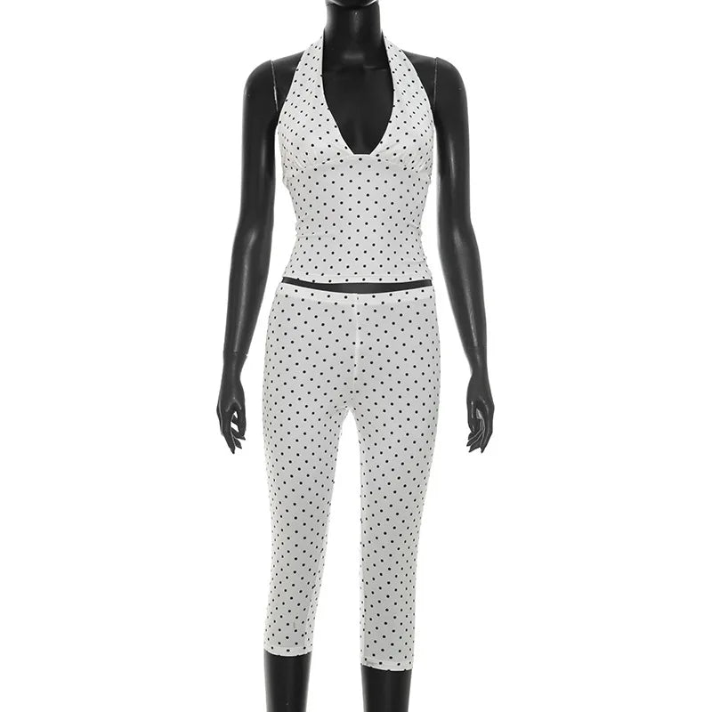 Women's Polka Dot Backless Halter Two Piece Set