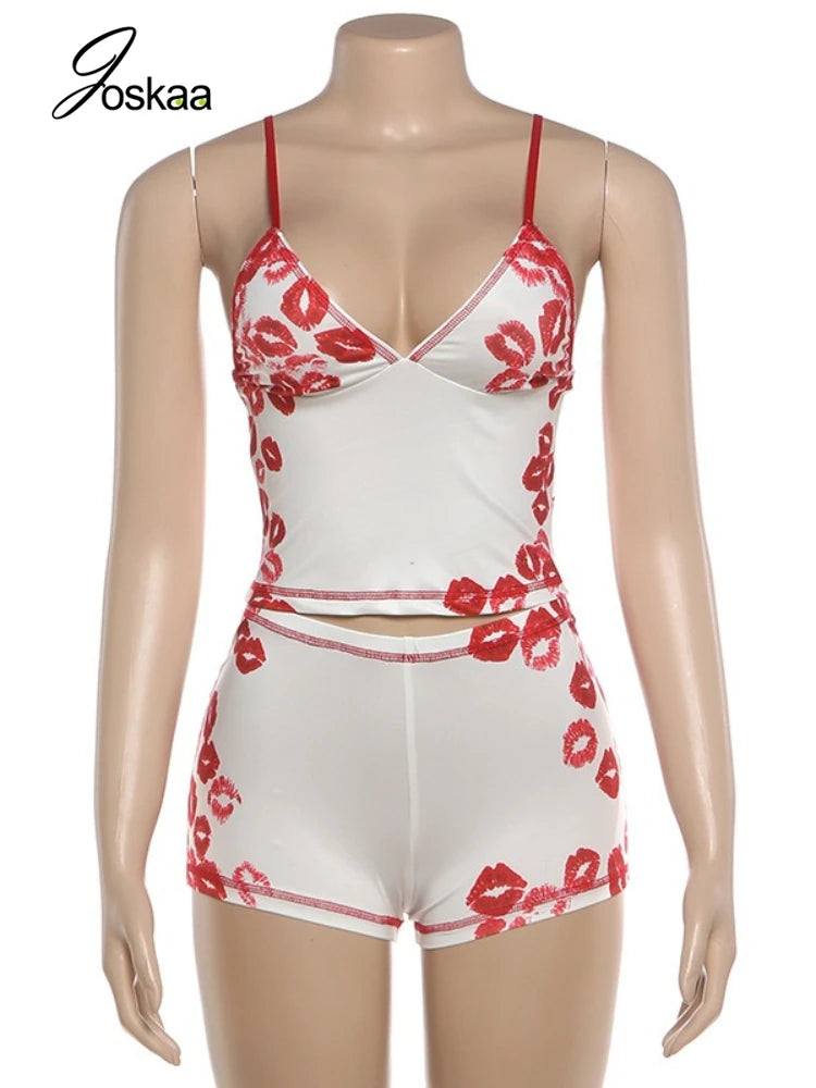 Women's Bodycon Lip V-neck Two Piece Set White – Back View