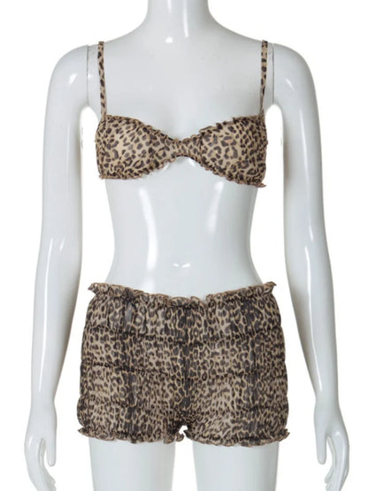 Women's Leopard Print Ruched Swimwear Bikini Set Leopard – Back View