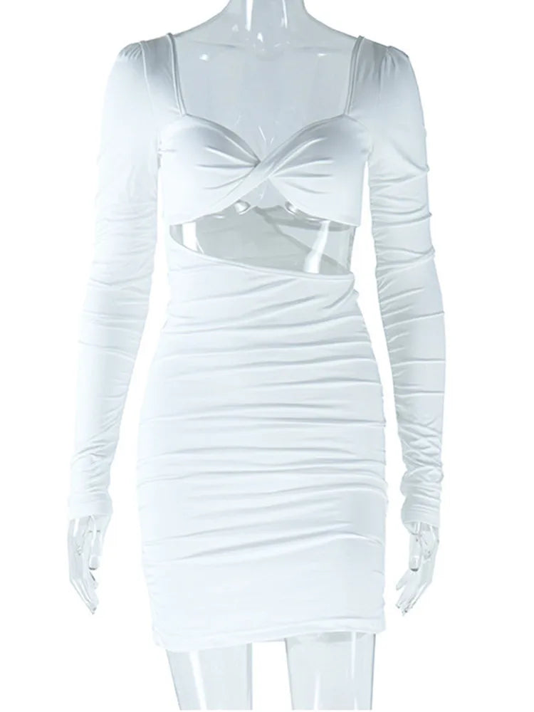 Joskaa Ruched Backless Long Sleeve Bodycon Mini Dress - mini dress image 5